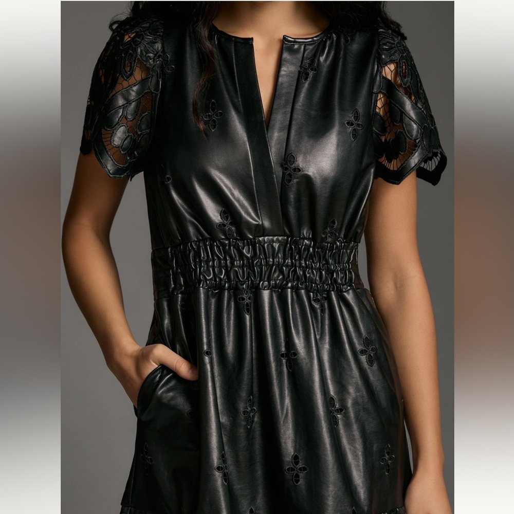 Anthropologie Somerset Black Faux Leather and Lace Maxi Dress - Picture 4 of 11